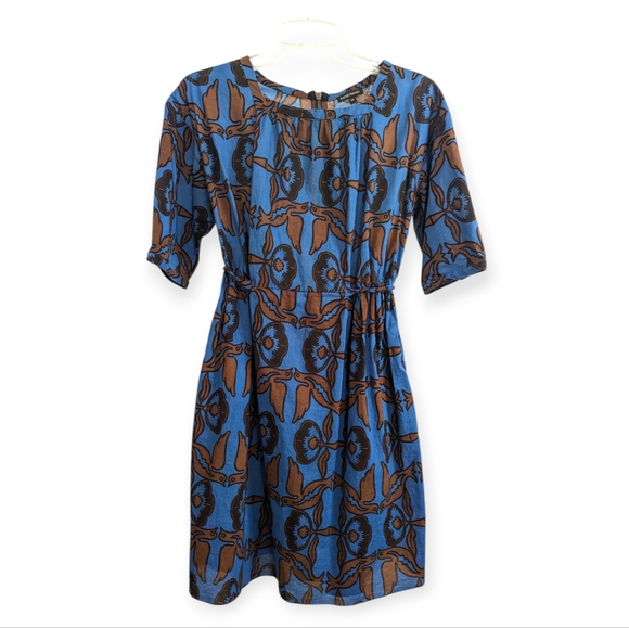 Sophie Theallet Cotton Square Neck Dress Blue Brown Black - Picture 1 of 10